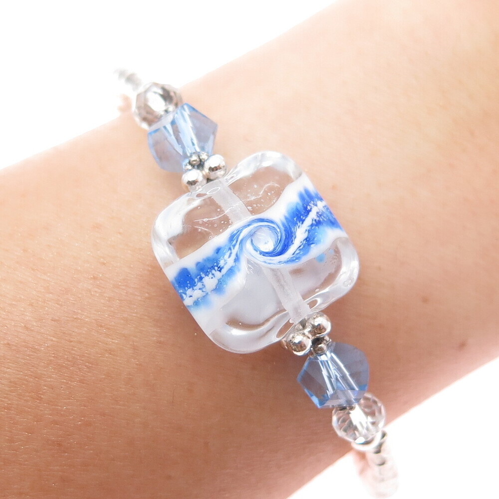 JOSHUA BENBASSAT JBB 925 Sterling Silver Vintage Murano Glass Bracelet 6.25"